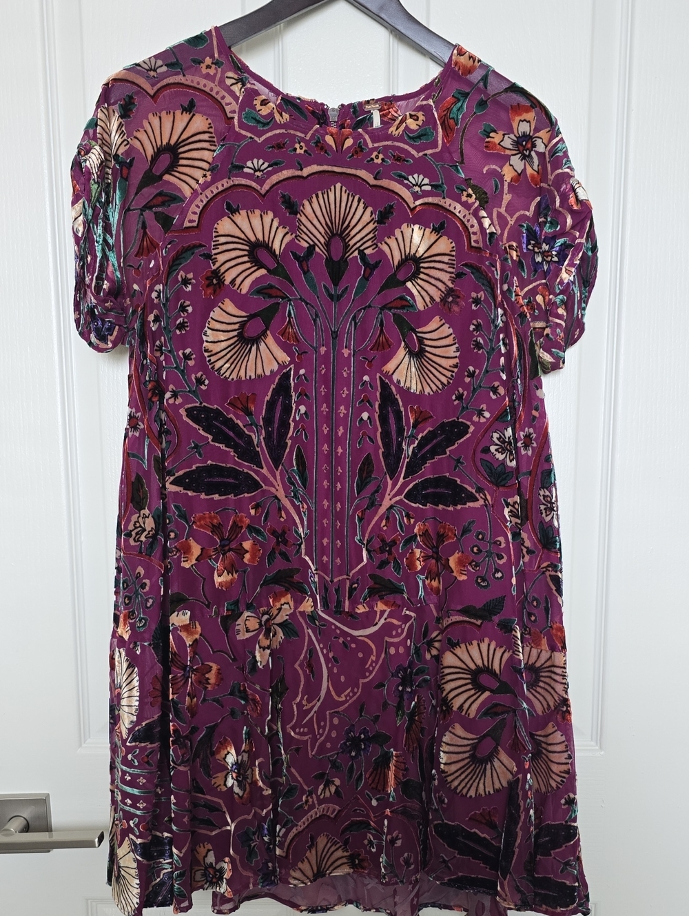 Free People Plum Floral Velvet-Effect Mini Dress